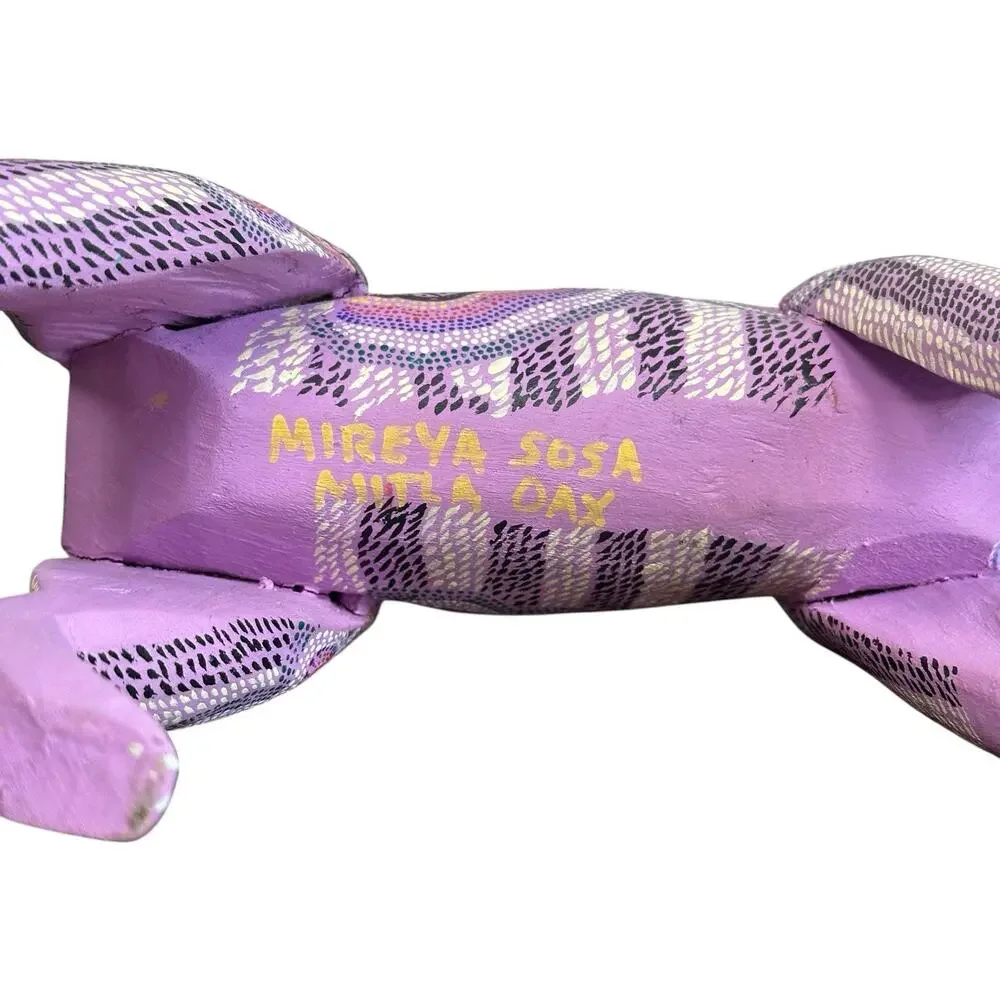 Oaxacan Wood Carved Giraffe Alebrije Mexican Folk Art Signed Mireya Sosa Purple